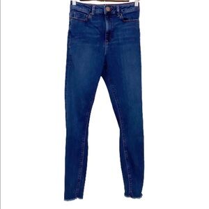ASOS High Rise Raw Hem Skinny Medium Wash Jeans